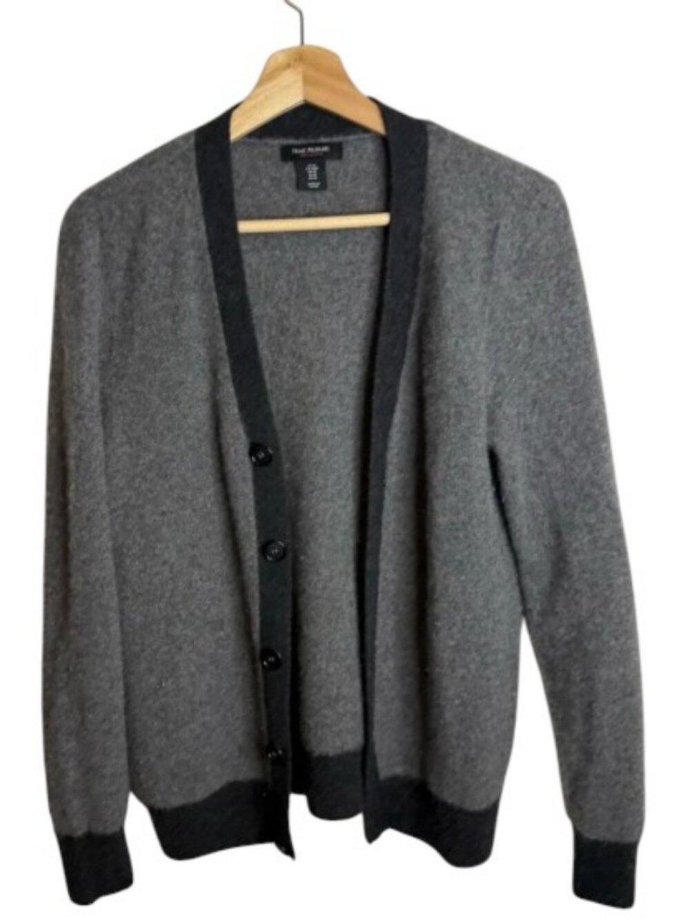 Isaac Mizrahi V-neck button down cardigan grey, black women's size M